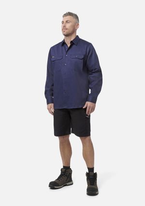 Originals Long Sleeve Open Front Cotton Drill Work Shirt - Image 4