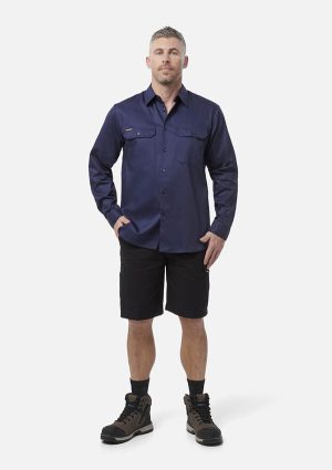 Originals Long Sleeve Open Front Cotton Drill Work Shirt - Image 3
