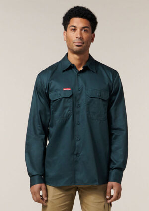 Long Sleeve Open Front Cotton Drill Work Shirt - Image 1