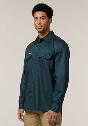 Long Sleeve Open Front Cotton Drill Work Shirt - Image 24