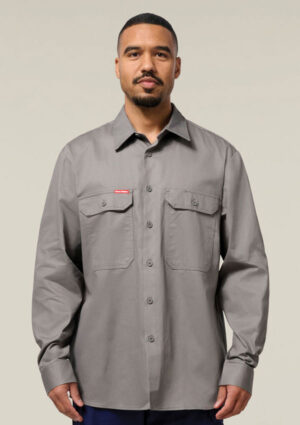 Long Sleeve Open Front Cotton Drill Work Shirt - Image 21