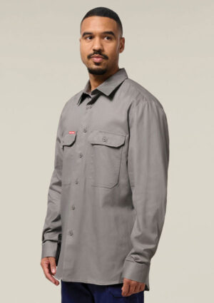 Long Sleeve Open Front Cotton Drill Work Shirt - Image 20