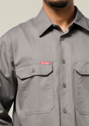 Long Sleeve Open Front Cotton Drill Work Shirt - Image 18