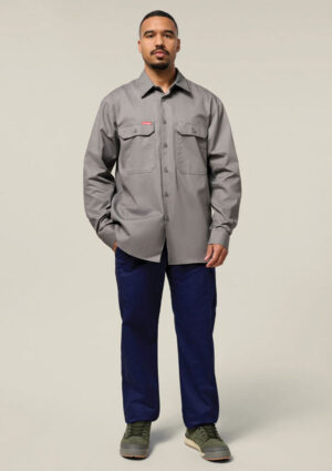 Long Sleeve Open Front Cotton Drill Work Shirt - Image 16