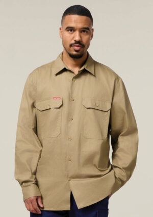 Long Sleeve Open Front Cotton Drill Work Shirt - Image 15