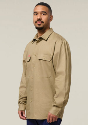 Long Sleeve Open Front Cotton Drill Work Shirt - Image 14