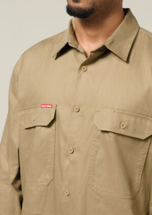 Long Sleeve Open Front Cotton Drill Work Shirt - Image 12