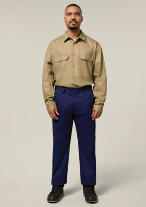 Long Sleeve Open Front Cotton Drill Work Shirt - Image 11