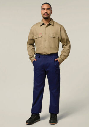 Long Sleeve Open Front Cotton Drill Work Shirt - Image 10