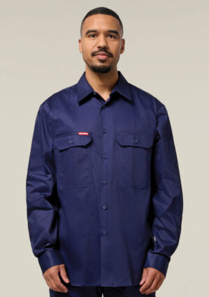 Long Sleeve Open Front Cotton Drill Work Shirt - Image 9