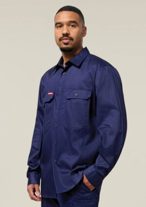 Long Sleeve Open Front Cotton Drill Work Shirt - Image 8