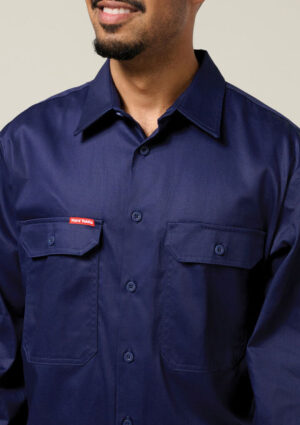 Long Sleeve Open Front Cotton Drill Work Shirt - Image 5