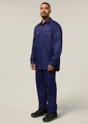 Long Sleeve Open Front Cotton Drill Work Shirt - Image 4