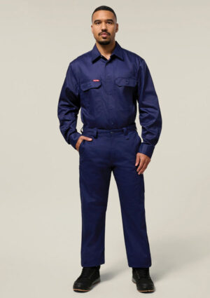 Long Sleeve Open Front Cotton Drill Work Shirt - Image 3