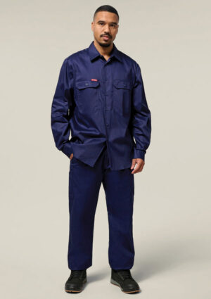 Long Sleeve Open Front Cotton Drill Work Shirt - Image 2