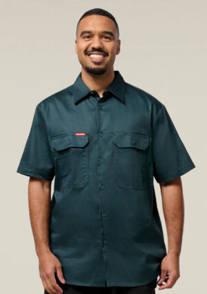 Short Sleeve Open Front Cotton Drill Work Shirt - Image 1