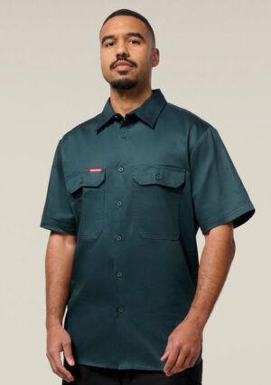 Short Sleeve Open Front Cotton Drill Work Shirt - Image 2