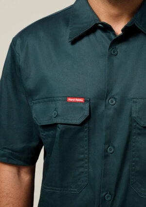 Short Sleeve Open Front Cotton Drill Work Shirt - Image 17