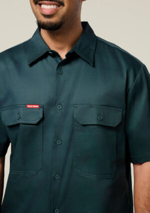 Short Sleeve Open Front Cotton Drill Work Shirt - Image 16