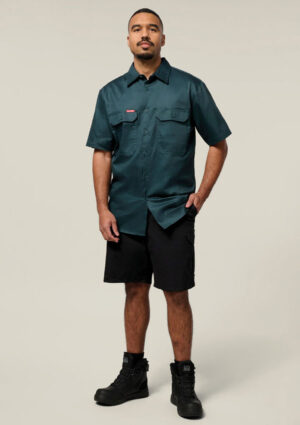 Short Sleeve Open Front Cotton Drill Work Shirt - Image 15
