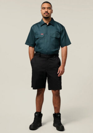 Short Sleeve Open Front Cotton Drill Work Shirt - Image 14