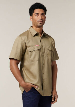 Short Sleeve Open Front Cotton Drill Work Shirt - Image 12