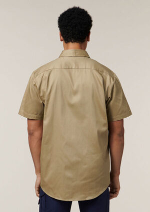 Short Sleeve Open Front Cotton Drill Work Shirt - Image 11