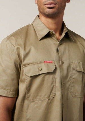 Short Sleeve Open Front Cotton Drill Work Shirt - Image 10