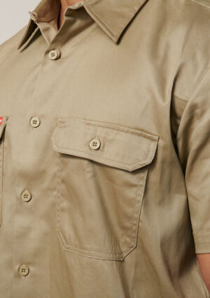 Short Sleeve Open Front Cotton Drill Work Shirt - Image 9