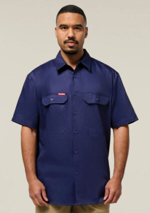 Short Sleeve Open Front Cotton Drill Work Shirt - Image 8