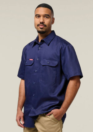 Short Sleeve Open Front Cotton Drill Work Shirt - Image 7