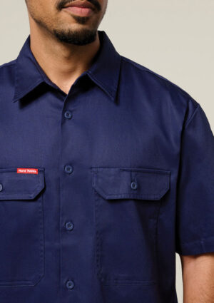 Short Sleeve Open Front Cotton Drill Work Shirt - Image 5
