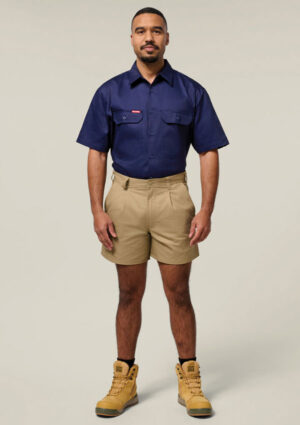 Short Sleeve Open Front Cotton Drill Work Shirt - Image 4