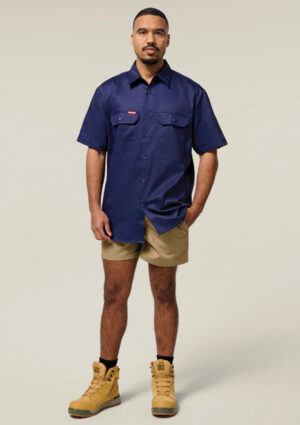 Short Sleeve Open Front Cotton Drill Work Shirt - Image 3