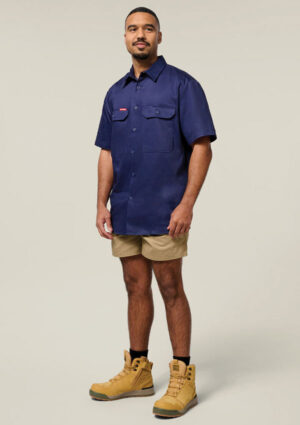 Short Sleeve Open Front Cotton Drill Work Shirt - Image 18